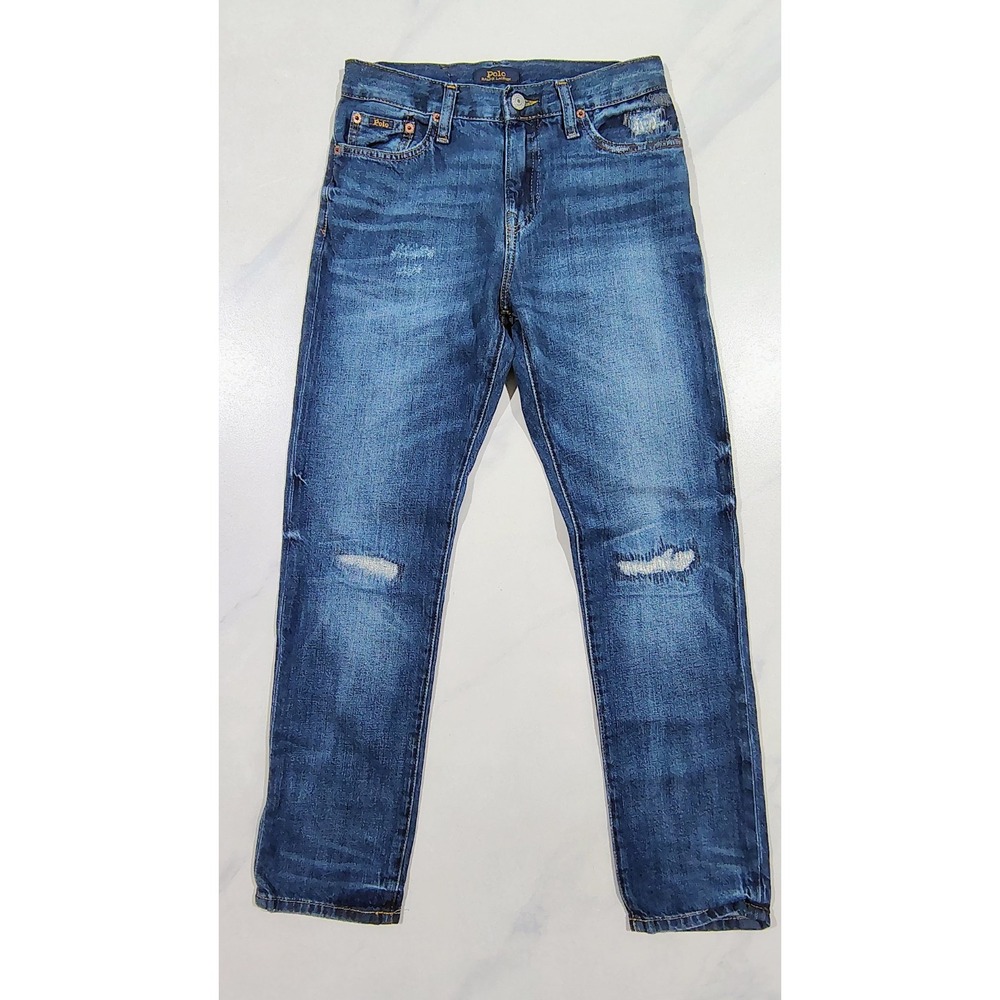 Polo Ralph Lauren Jeans The Sullivan Slim Boys Size 14 Blue Distressed Denim - Picture 2 of 14